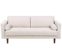 Canapé 3 Places en Tissu Polyester Beige Bois d'Eucalyptus d'Hévéa et