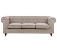 Canapé 3 Places en Tissu Rétro Vintage avec Accoudoirs Capitonné Taupe Chesterfi