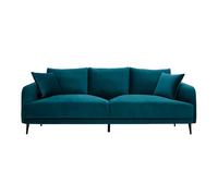 Canapé design 3 places en tissu velours bleu pétrole et métal noir JERRY