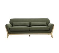 Canapé scandinave 3 places en tissu kaki et bois clair YOKO - L189xP85.5xH78.5