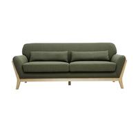 Canapé 3 places en tissu vert kaki et bois clair yoko
