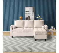 Canapé 3 Places En Velours Avec Pouf Beige Coventry Beige