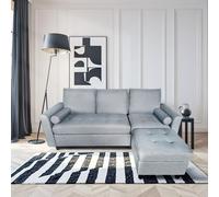 CONCEPT USINE | Canapé Velours 3 Places Coventry Gris Clair + Pouf | Bien-être et Confort Premium avec Ressorts et Mousse Mémoire de Forme | Dossier Haut Amovible | Design Moderne et Élégant