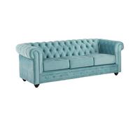 Canapé 3 places en velours CHESTERFIELD - Bleu pastel - Style classique - Confort moelleux - Déhoussable