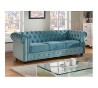 Canapé 3 places CHESTERFIELD - Velours bleu pastel
