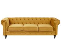 Canapé 3 places en velours jaune moutarde CHESTERFIELD