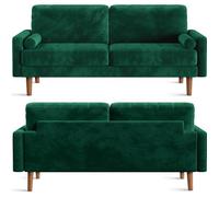 Canapé 3 Places en Velours Vert,Canapé Scandinave doux et confortable avec 2 coussins pour salon,Fauteuil Moderne 173×78×85 cm