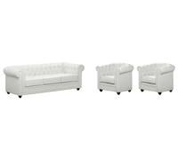 Canapé 3 places et 2 fauteuils CHESTERFIELD - Simili Blanc