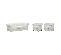 Canapé 3 places et 2 fauteuils CHESTERFIELD - Simili Blanc