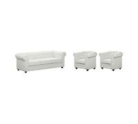 Canapé 3 places et 2 fauteuils CHESTERFIELD - Simili Blanc