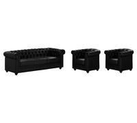 Canapé 3 places et 2 fauteuils CHESTERFIELD - Simili Noir