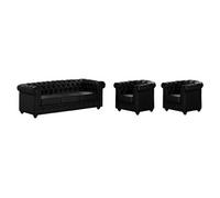 Canapé 3 places et 2 fauteuils CHESTERFIELD - Simili Noir