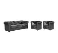Canapé 3 places et 2 fauteuils CHESTERFIELD - Velours anthracite