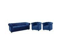 Canapé 3 places et 2 fauteuils CHESTERFIELD - Velours bleu roi