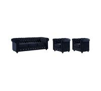 Canapé 3 places et 2 fauteuils CHESTERFIELD - Velours noir et boutons effet cristal