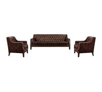 Canapé 3 places et 2 fauteuils en cuir COLBERT - Marron