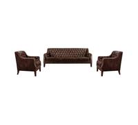 Canapé 3 places et 2 fauteuils en cuir COLBERT - Marron Marron Chocolat