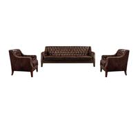 Canapé 3 places et 2 fauteuils en cuir COLBERT - Marron