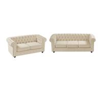 Canapé 3 places et 2 places en velours beige CHESTERFIELD