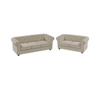 Canapé 3 places et 2 places en velours beige CHESTERFIELD