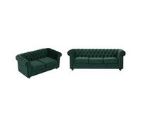 Canapé 3 places et 2 places en velours vert CHESTERFIELD