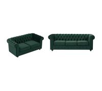 Canapé 3 places et 2 places en velours vert CHESTERFIELD