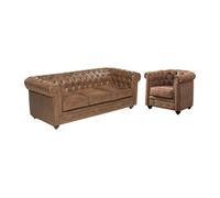 Canapé 3 places et fauteuil CHESTERFIELD en microfibre aspect cuir vieilli