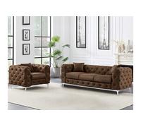 Vente-unique - Canapé 3 Places et Fauteuil Chesterfield en Microfibre Aspect Cuir Vieilli Edwina