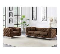 Canapé 3 places et fauteuil chesterfield en microfibre aspect cuir vieilli EDWINA