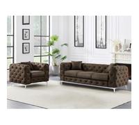 Canapé 3 places et fauteuil chesterfield en microfibre aspect cuir vieilli EDWINA