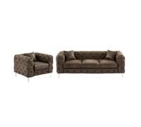 Canapé 3 places et fauteuil chesterfield en microfibre aspect cuir vieilli EDWINA