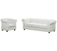 Canapé 3 places et fauteuil CHESTERFIELD - Simili Blanc