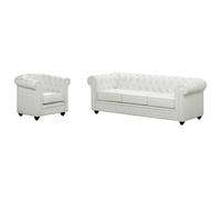 Canapé 3 places et fauteuil CHESTERFIELD - Simili Blanc