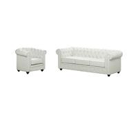 Vente-unique - Canapé 3 Places et Fauteuil Chesterfield - Simili Blanc