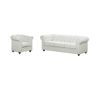 Canapé 3 places et fauteuil CHESTERFIELD - Simili Blanc