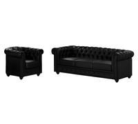 Canapé 3 places et fauteuil CHESTERFIELD - Simili Noir