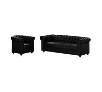 Canapé 3 places et fauteuil CHESTERFIELD - Simili Noir