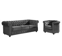 Canapé 3 places et fauteuil CHESTERFIELD - Velours anthracite