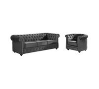 Canapé 3 places et fauteuil CHESTERFIELD - Velours anthracite