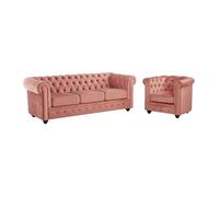 Canapé 3 places et fauteuil CHESTERFIELD - Velours rose pastel