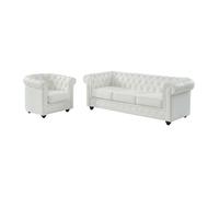 Canapé 3 places et fauteuil en cuir de buffle CHESTERFIELD - Blanc