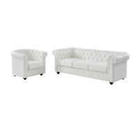 Canapé 3 places et fauteuil en cuir de buffle CHESTERFIELD - Blanc Blanc