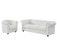 Canapé 3 places et fauteuil en cuir de buffle CHESTERFIELD - Blanc