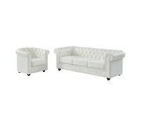 Canapé 3 places et fauteuil en cuir de buffle CHESTERFIELD - Blanc