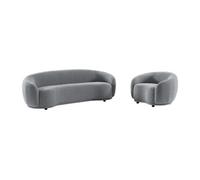 Canapé 3 places et fauteuil en tissu bouclette gris BOVANA de