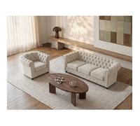 Canapé 3 places et fauteuil en velours beige CHESTERFIELD