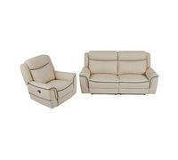 Canapé 3 places et fauteuil relax électrique en cuir beige ADELIO
