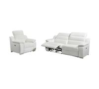 Canapé 3 places et fauteuil relax électrique en cuir blanc ARENA III