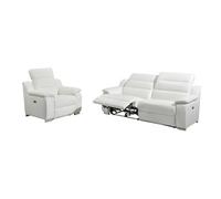 Canapé 3 places et fauteuil relax électrique en cuir blanc ARENA III
