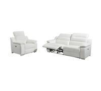 Canapé 3 places et fauteuil relax électrique en cuir blanc ARENA III